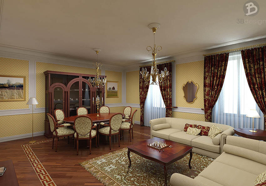 Mẫu thiết kế nội thất phòng khách dành cho biệt thự cổ điển