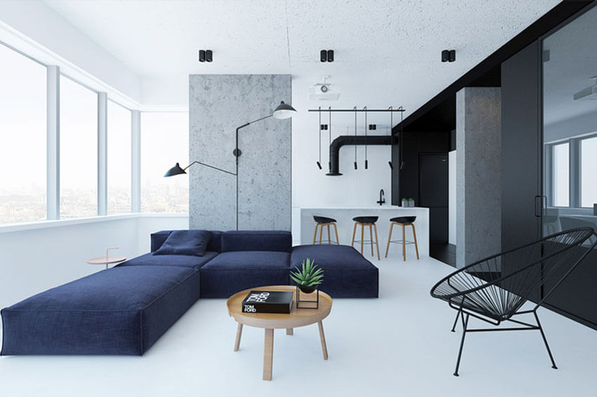 nội thất phòng khách theo phong cách tối giản Minimalism
