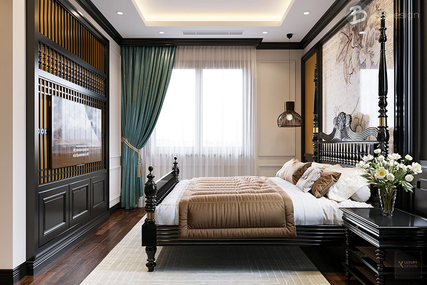 Nội thất phòng ngủ dự án Vinhomes Marina Hải Phòng phong cách Đông Dương (Indochine Style)