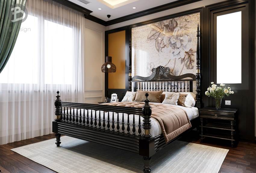 Nội thất phòng ngủ căn hộ theo phong cách Indochine