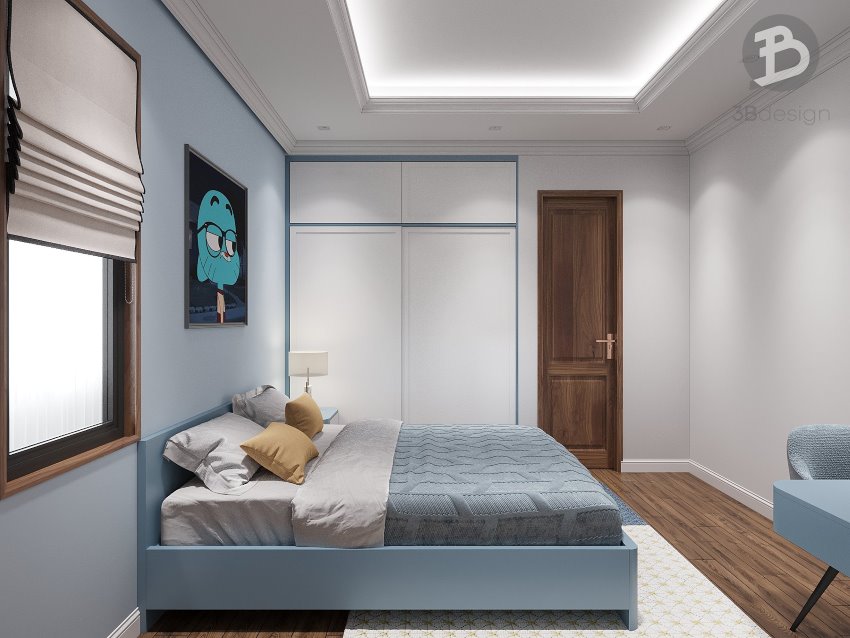 Phòng ngủ căn hộ chung cư cho bé trai với thiết kế đơn giản