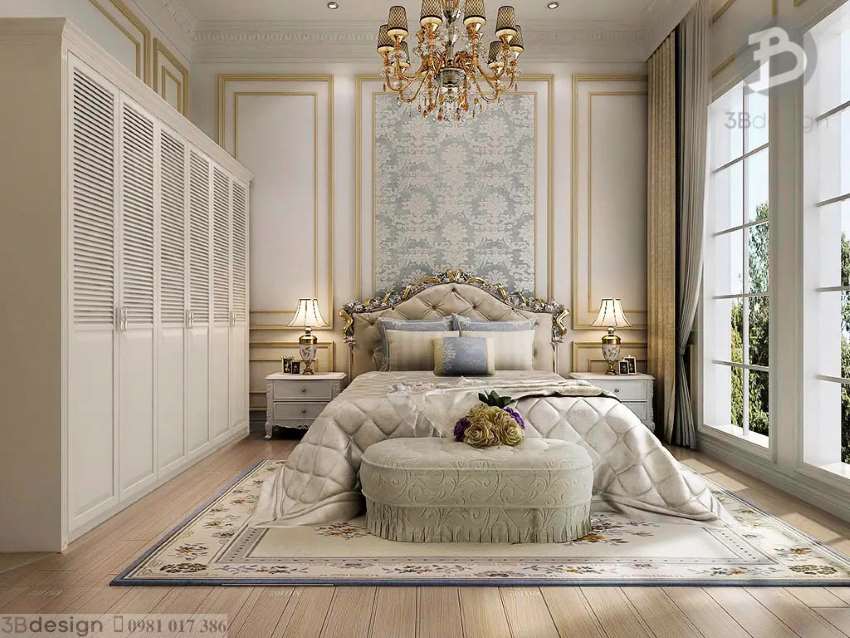 Mẫu thiết kế phòng ngủ căn hộ chung cư 100m2 phong cách tân cổ điển sang trọng