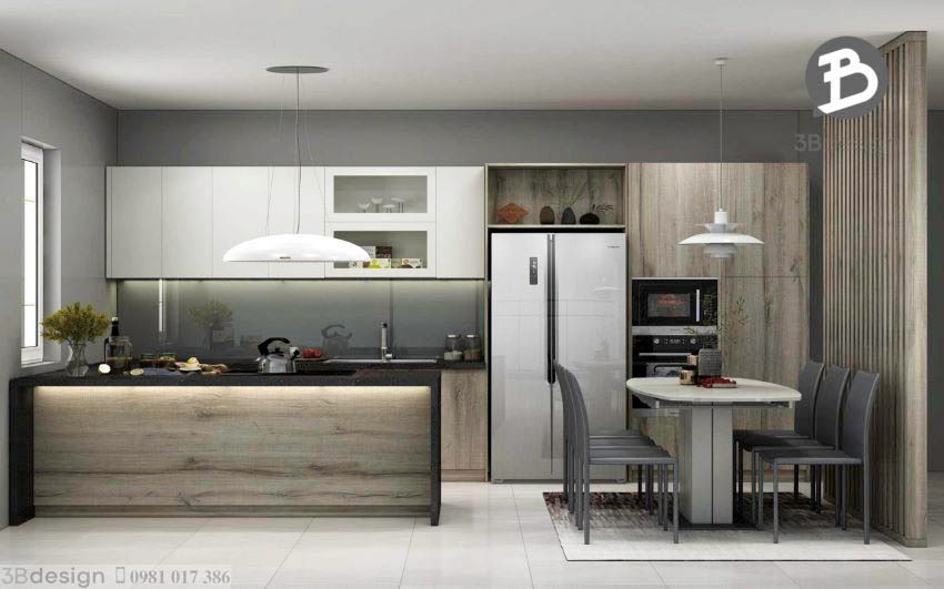 Mẫu thiết kế nội thất bếp căn hộ chung cư 45m2 tối ưu công năng