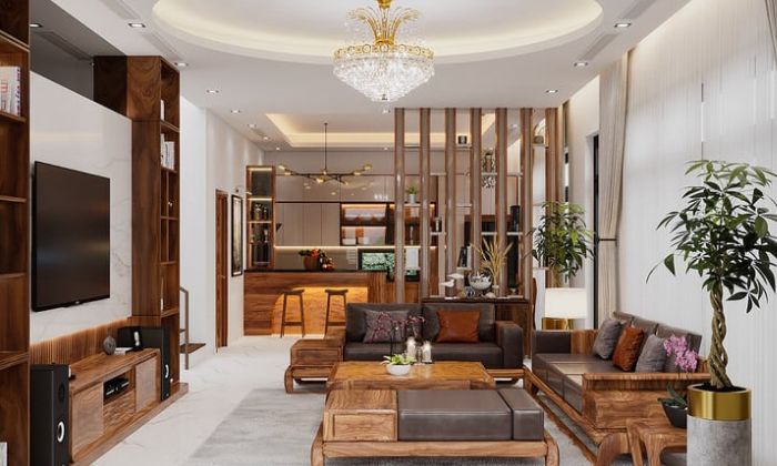 Thiết kế nội thất nhà phố gỗ tự nhiên mang lại không gian sang trọng