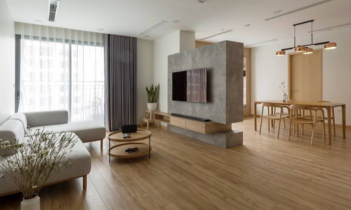 Thiết kế nội thất chung cư tối giản bằng gỗ