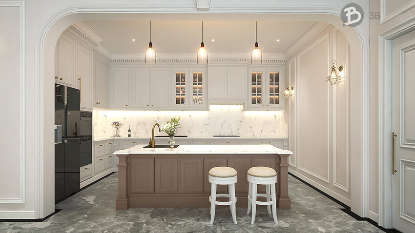 Mẫu nội thất phòng bếp đẹp phong cách chuyển tiếp transitional style