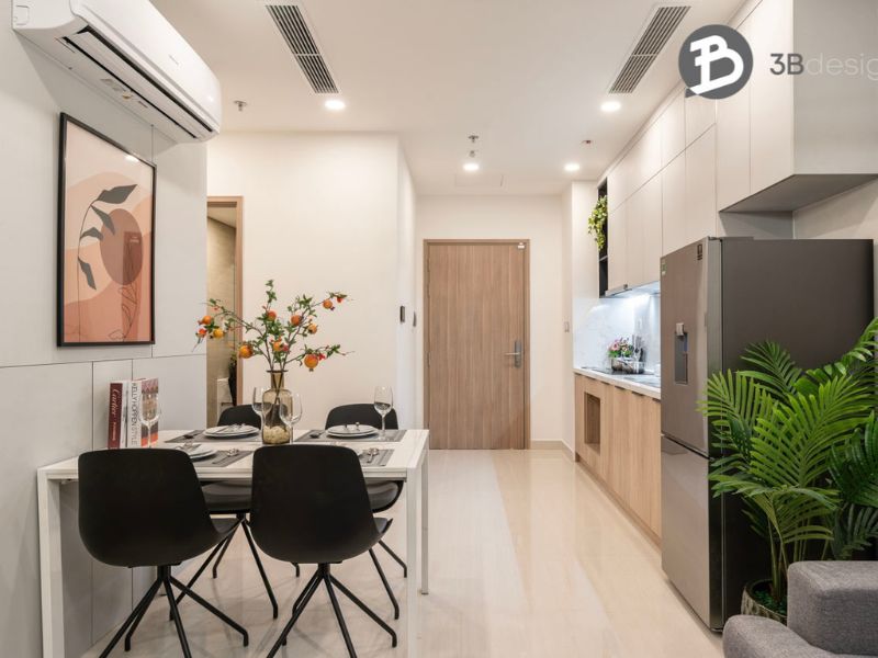Thiết kế phòng ăn với phòng khách và phòng bếp giúp tối ưu hóa diện tích không gian