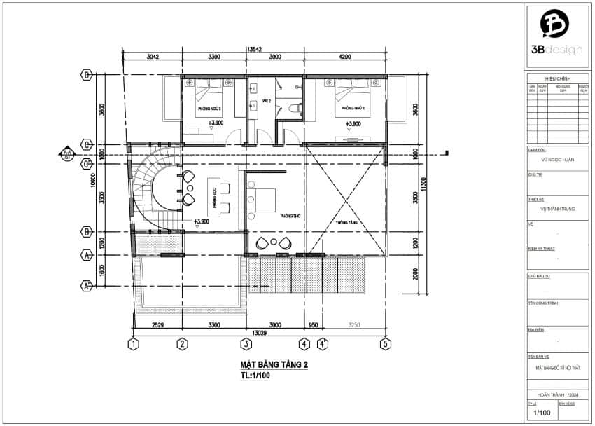 Mặt bằng tầng 2 biệt thự
