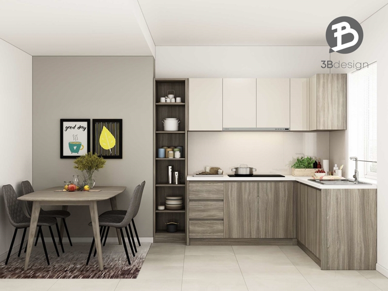 Với phong cách này, tủ bếp được thiết kế đơn giản, không cầu kỳ, rườm rà