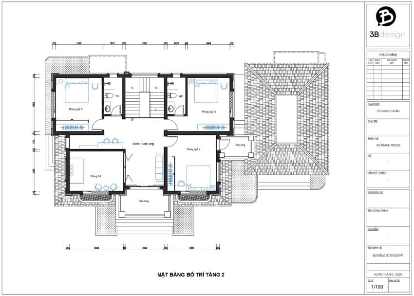 Thiết kế công năng tầng 2 biệt thự