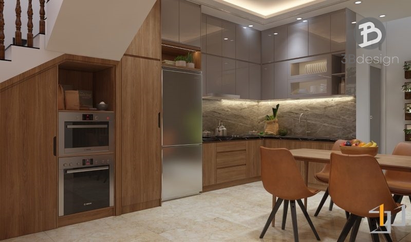 Mẫu nội thất bếp nhà ống 5m với không gian thiết kế khoa học