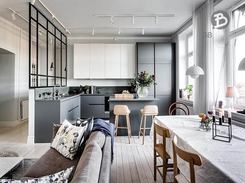 Mở không gian phòng bếp với phòng khách hoặc phòng ăn để tạo liên kết giữa các không gian.