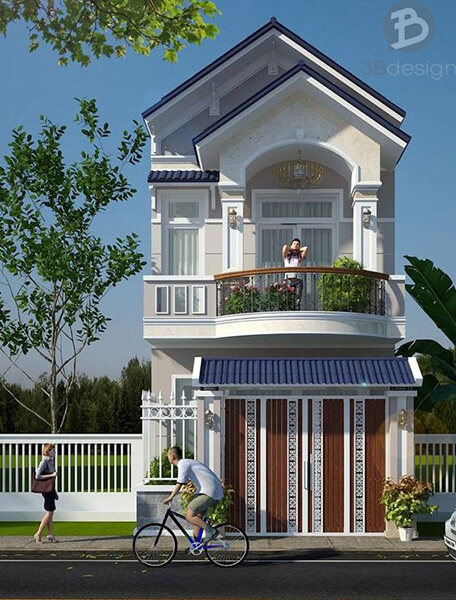 Thiết kế mẫu nhà phố 2 tầng hiện đại mái Thái