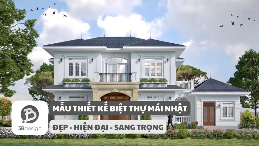 Mẫu thiết kế nhà biệt thự mái Nhật đẹp