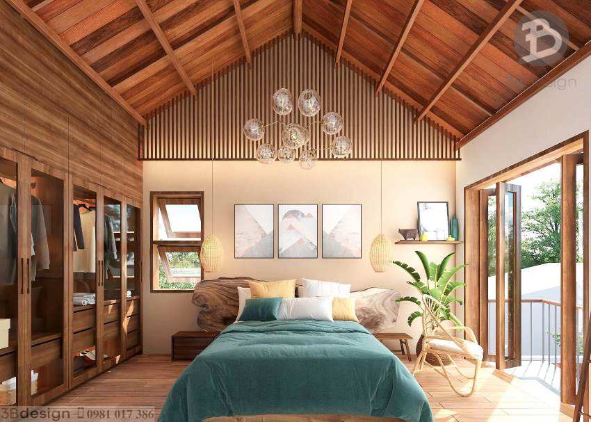 Thiết kế phòng ngủ biệt thự mini 1 tầng mái Thái với phần mái vát cá tính