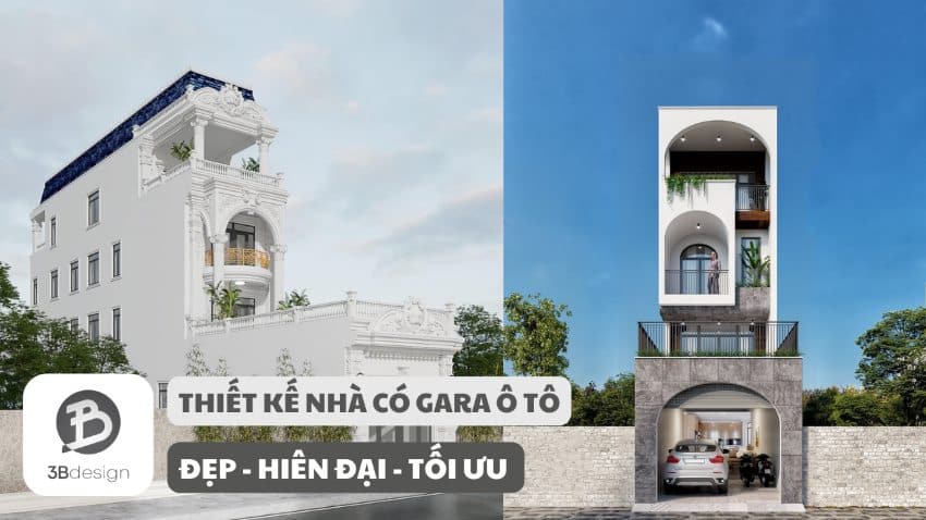 Mẫu thiết kế nhà phố có gara ô tô đẹp hiện đại