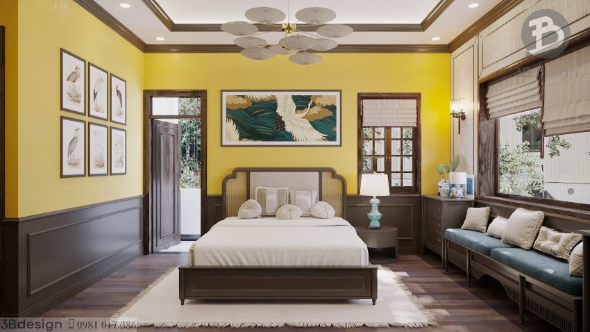 Mẫu nội thất phòng ngủ biệt thự đẹp phong cách Đông Dương
