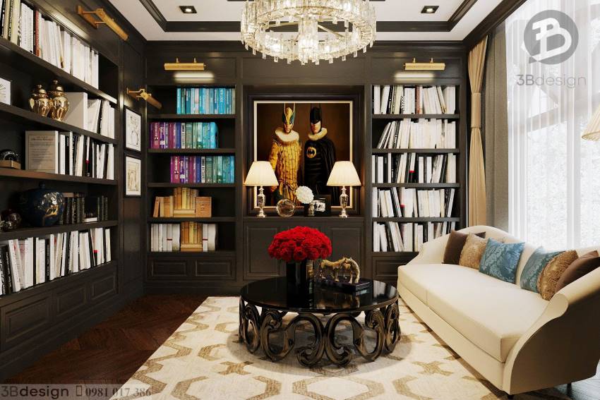 Thiết kế phòng đọc sách biệt thự Indochine đẹp và tiện lợi