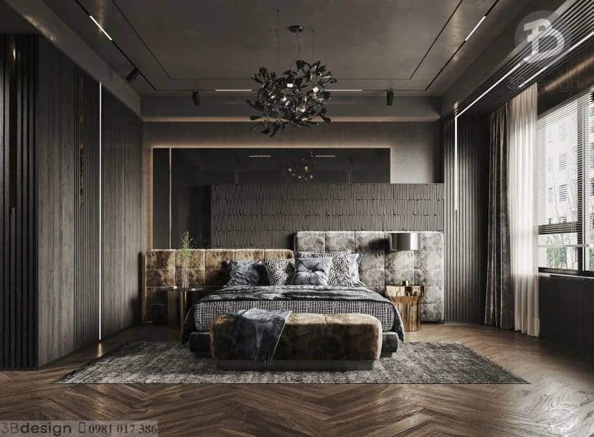 Thiết kế phòng ngủ cá tính với tông màu trầm