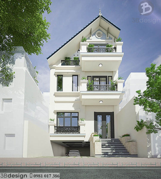 Mẫu thiết kế nhà phố đẹp 3 tầng hiện đại mái Thái