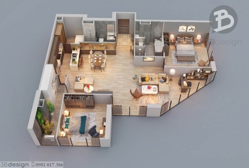 Thiết kế công năng nội thất căn hộ chung cư Hoàng Huy - Hải Phòng