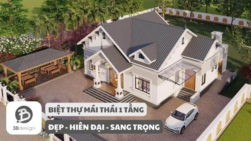 Mẫu thiết kế biệt thự mái Thái 1 tầng đẹp mới nhất