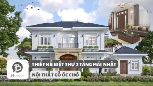 Mẫu thiết kế nhà biệt thự 2 tầng mái Nhật nội thất gỗ óc chó đẹp