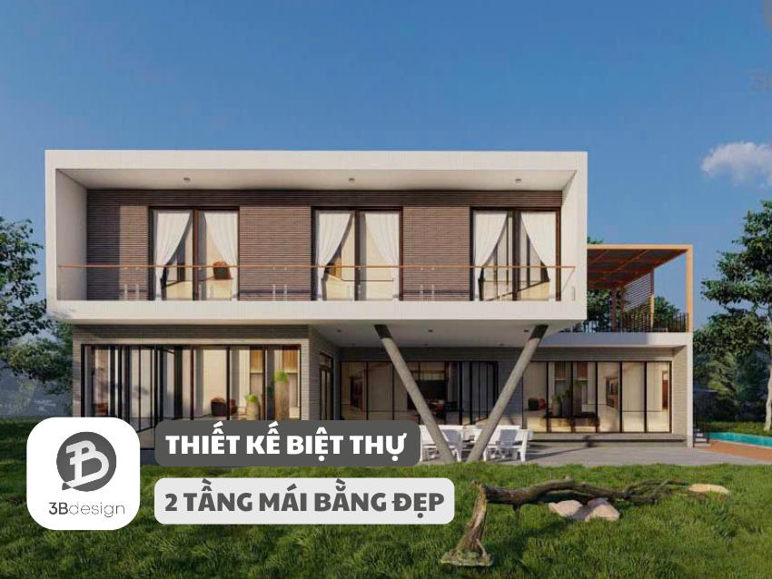 Mẫu thiết kế nhà biệt thự 2 tầng mái bằng đẹp