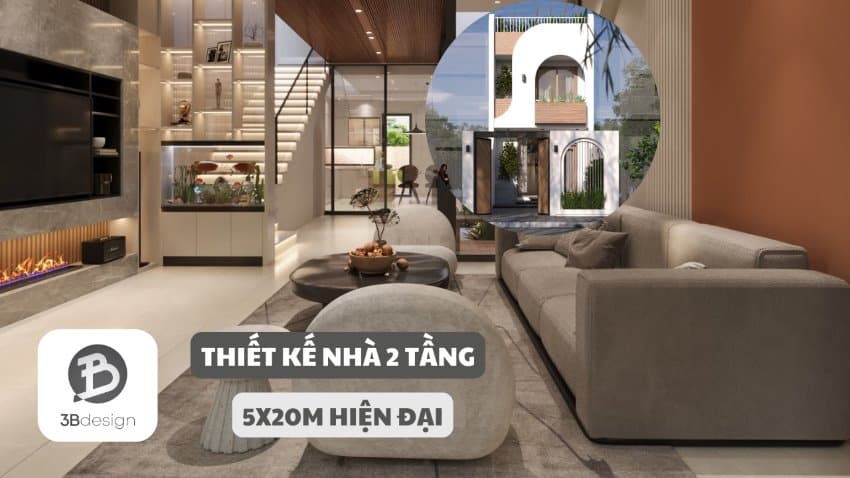 Mẫu thiết kế nội thất nhà 2 tầng 5x20m nội thất hiện đại cho vợ chồng trẻ tại Yên Bái