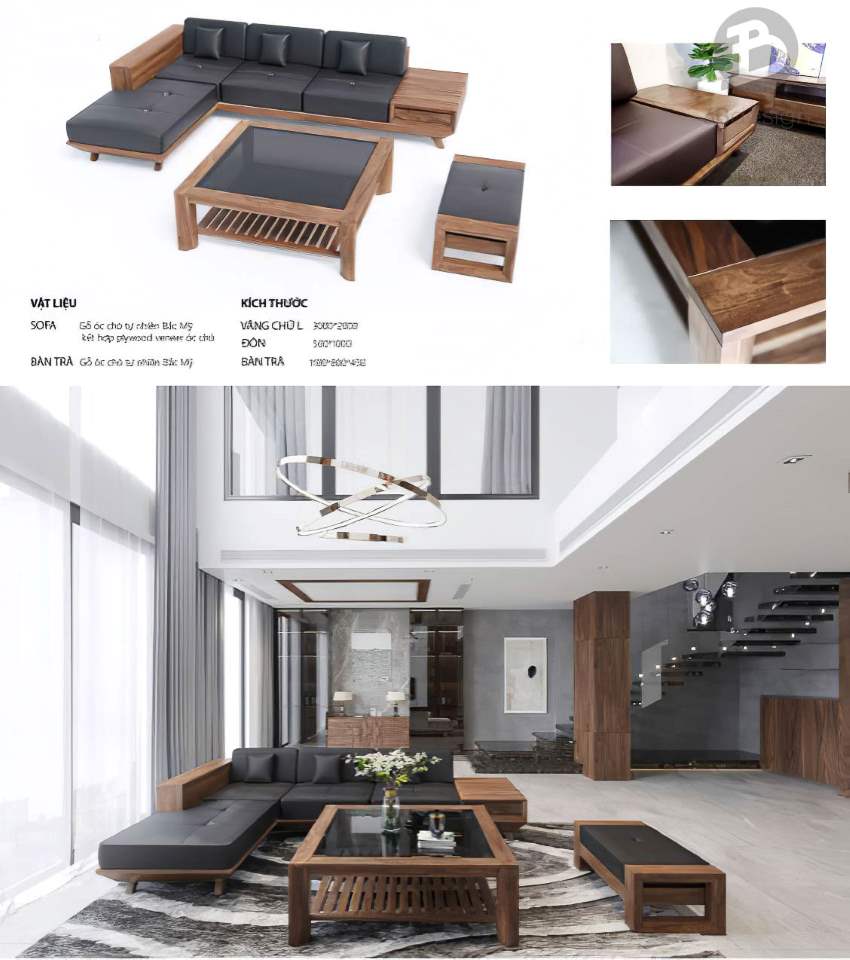 Mẫu sofa gỗ óc chó đẹp