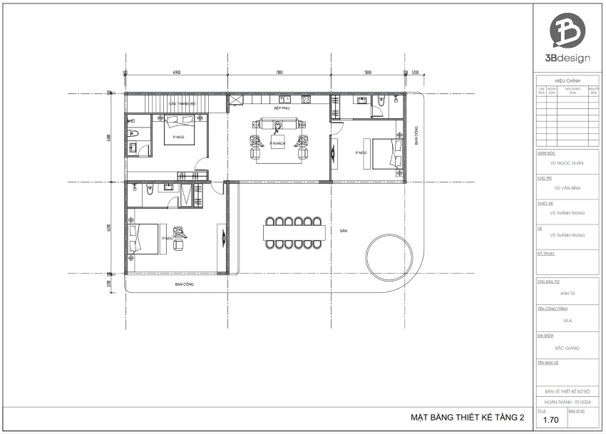 Bản vẽ công năng tầng 2 biệt thự