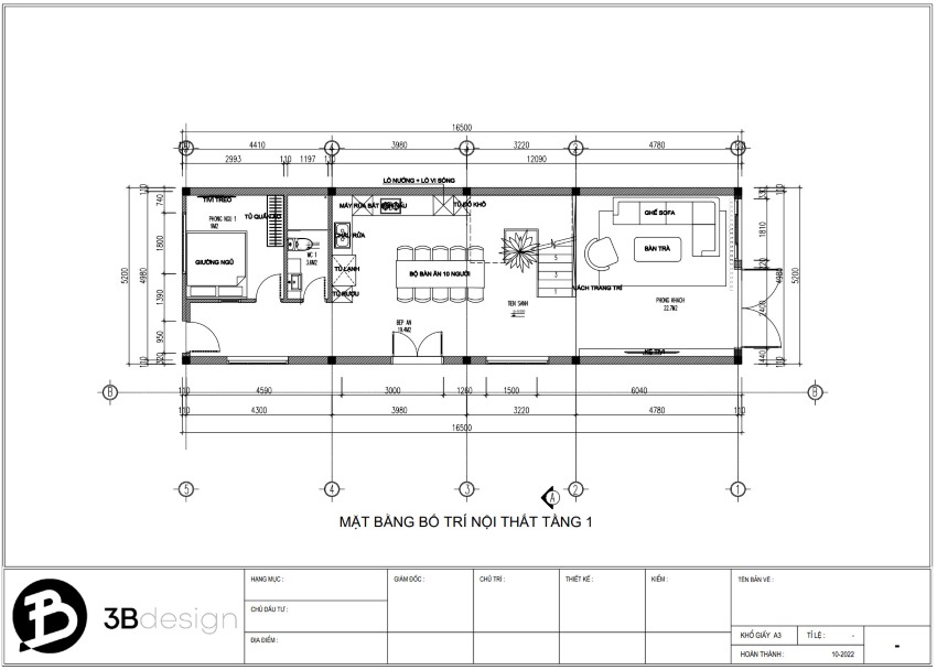 Mặt bằng tầng 1 nhà phố gỗ óc chó