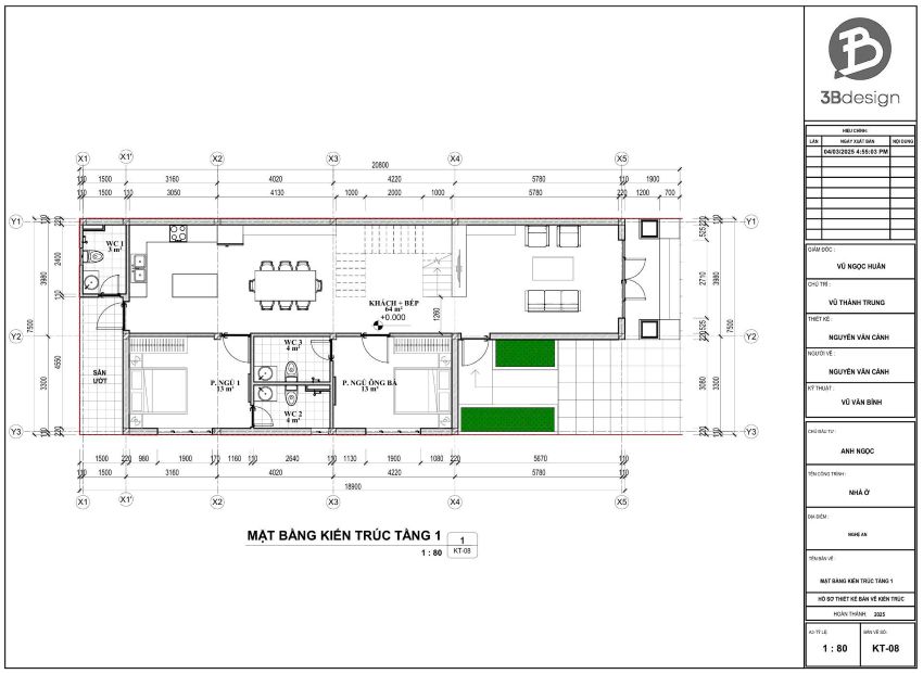 Công năng tầng 1 nhà 7.5x20m