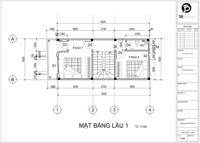 Mặt bằng tầng 2 nhà phố