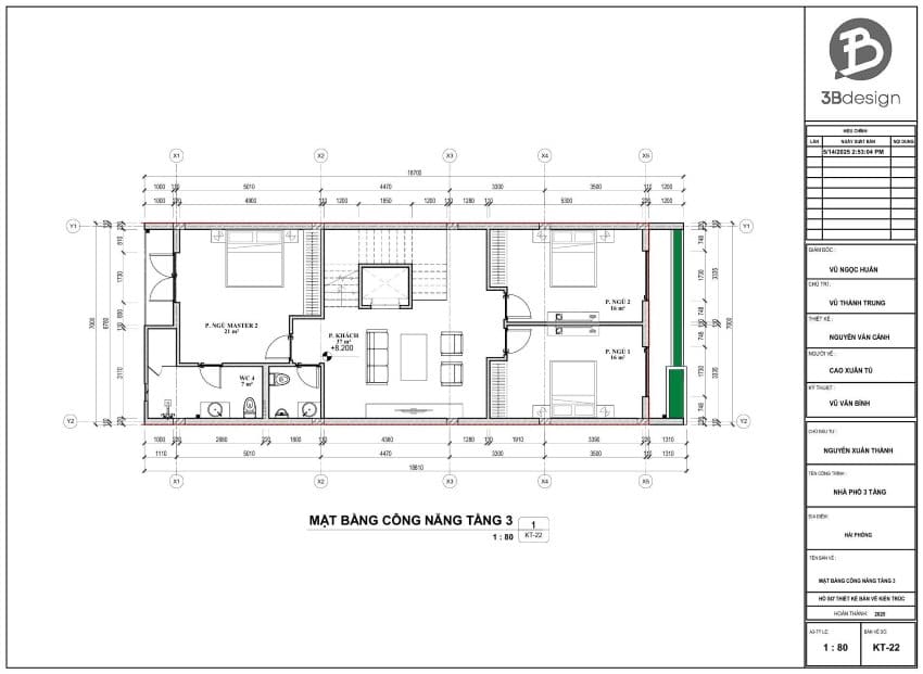 Mặt bằng tầng 3 nhà 7x20m