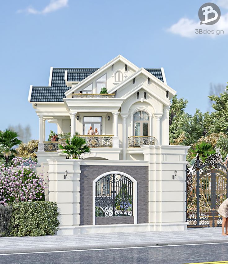 Mẫu thiết kế nhà 2 tầng 200m2 phong cách tân cổ điển đẹp, thoáng