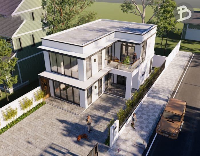 Mẫu thiết kế nhà 2 tầng chữ L phong cách hiện đại