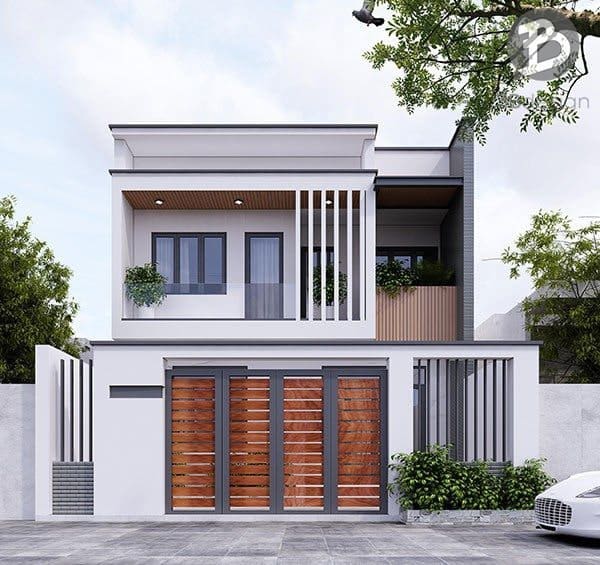 Thiết kế nhà ống 2 tầng mặt phố đẹp phong cách hiện đại