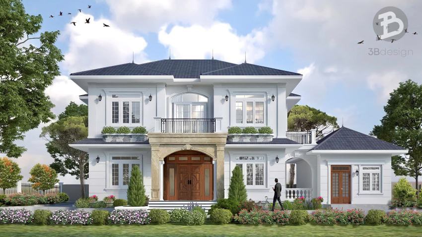 Thiết kế nhà sân vườn 2 tầng tân cổ điển sang trọng