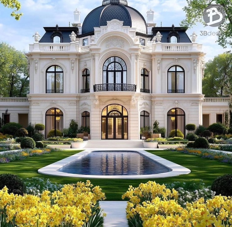 Mẫu thiết kế nhà sân vườn 2 tầng tân cổ điển đẹp