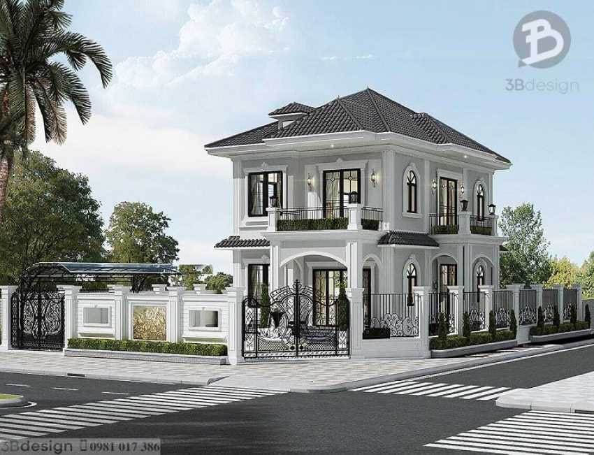 Mẫu nhà tân cổ điển 2 tầng mái Nhật đẹp