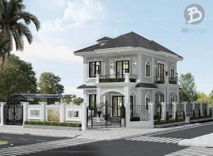 Mẫu thiết kế nhà 2 tầng tân cổ điển 2 mặt tiền