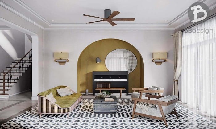 Mẫu thiết kế nội thất phòng khách phong cách Rustic đẹp tại Ninh Bình