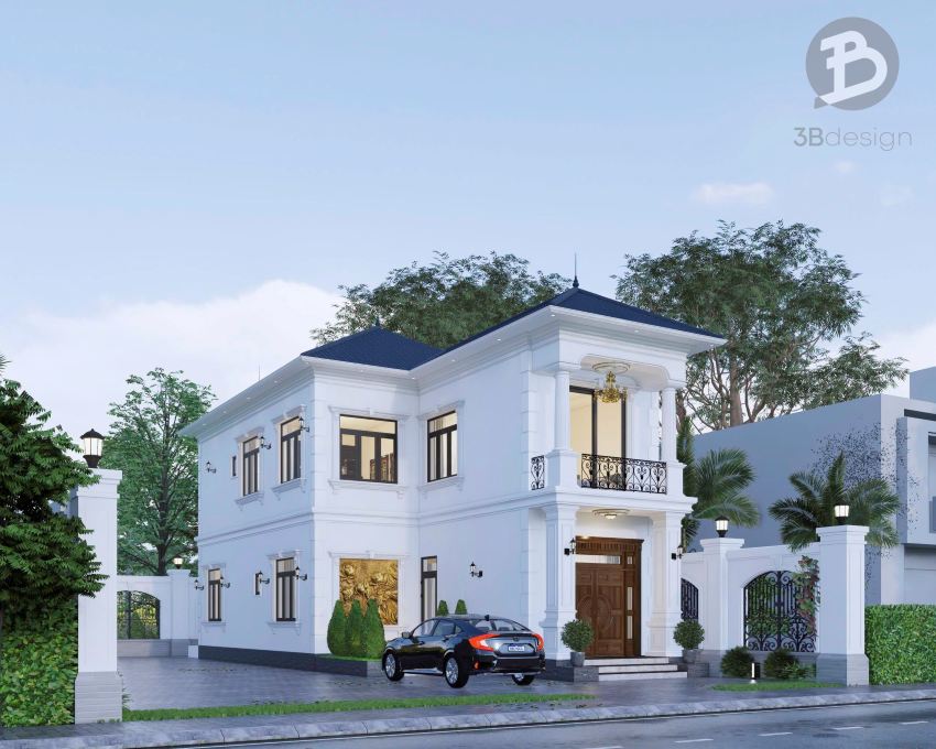 Thiết kế nhà 2 tầng 7.5x20m tân cổ điển