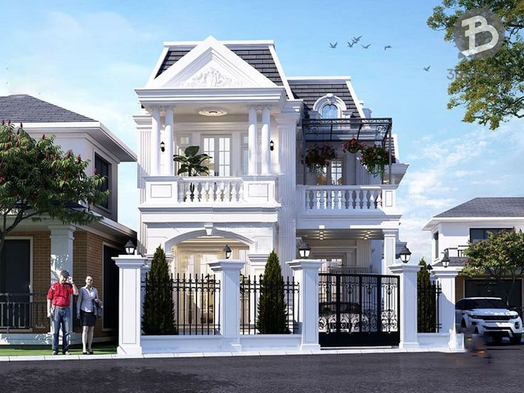 Thiết kế nhà chữ l 2 tầng tân cổ điển tinh tế