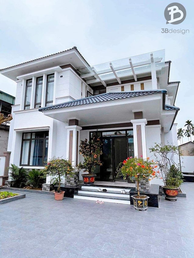 Mẫu thiết kế nhà 2 tầng hiện đại mái Nhật