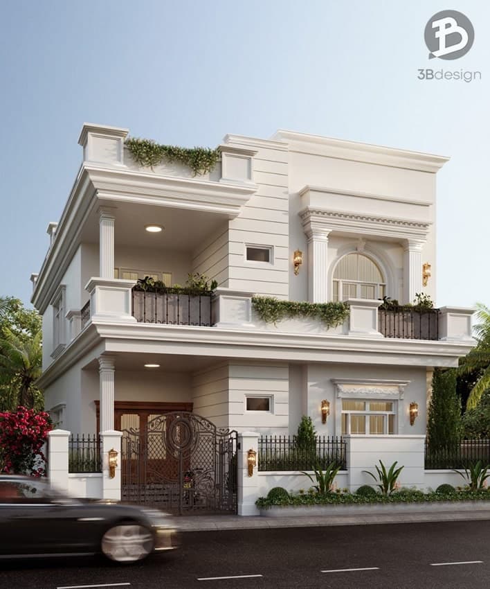 Nhà 2 tầng tân cổ điển hiện đại mang phong cách sang trọng và mạnh mẽ