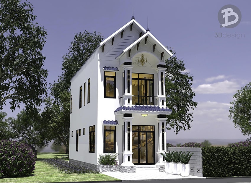 Thiết kế nhà 2 tầng tân cổ điển 100m2 đẹp