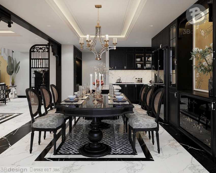 Mẫu thiết kế nội thất nhà biệt thự phong cách Indochine đẹp tại Ninh Bình