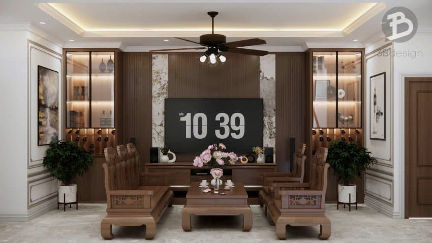 Thiết kế nội thất phòng khách nhà 7x20m